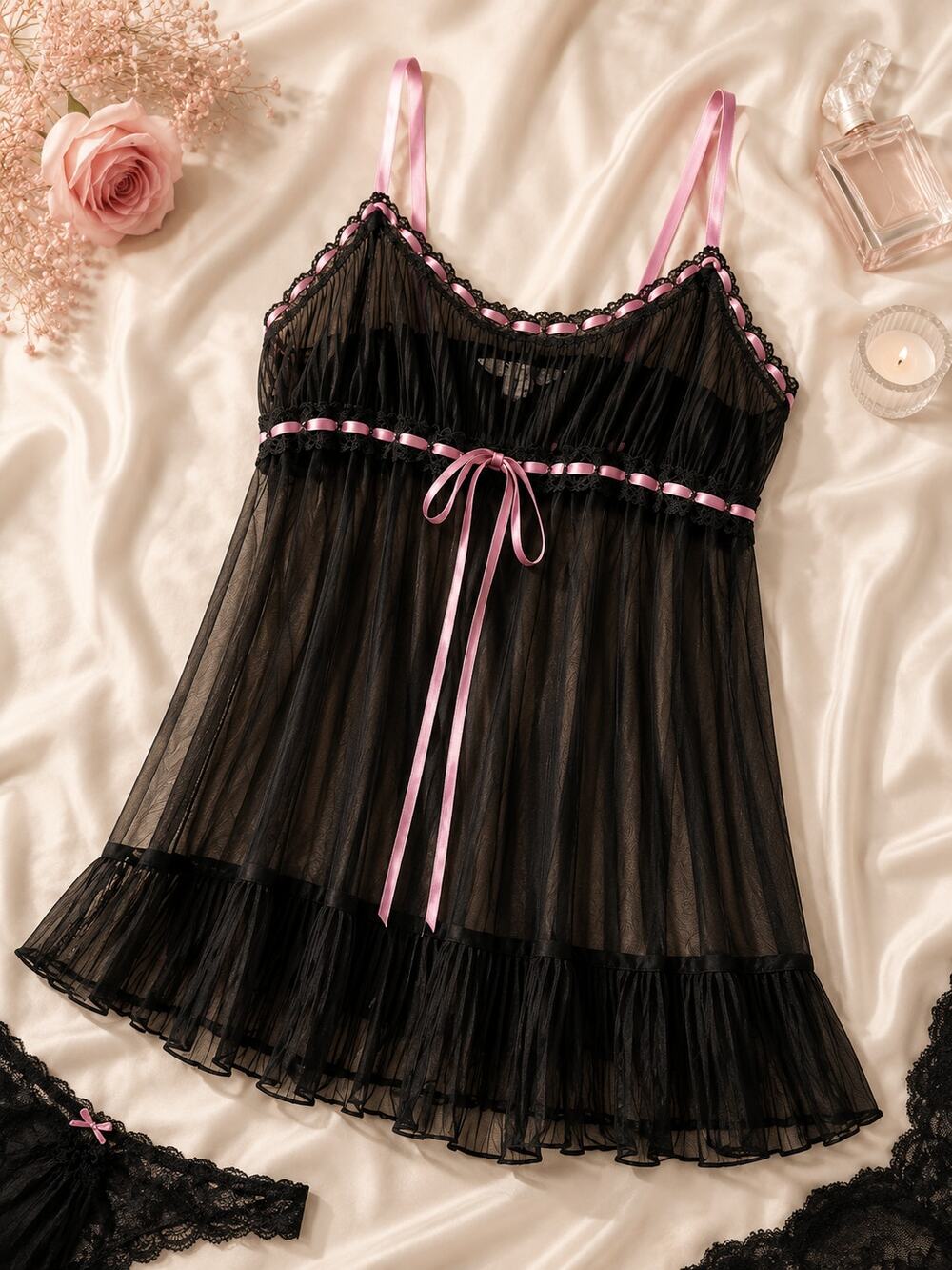 NWT Victoria's Secret Women's Black Sexy Babydoll Mesh Dress Sleeveless Size M